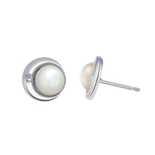 Load image into Gallery viewer, Moon Phase Earrings | Mother of Pearls, White Sapphires and Aquamarines.