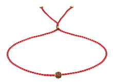 Load image into Gallery viewer, Erica Corte Atelier Red Wish Wristlet Bracelet- Symbol of unconditional Love and Friendship-Silk string with gold, Rudraksha Bead and silk