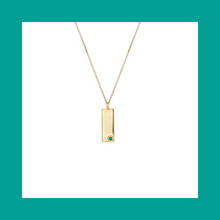 Load image into Gallery viewer, Erica Corte Atelier. Birthstone Talisman Tag - May| Emerald 14Y Gold Tag Necklace with Chain