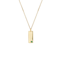 Load image into Gallery viewer, Erica Corte Atelier. Birthstone Talisman Tag - May| Emerald 14Y Gold Tag Necklace with Chain