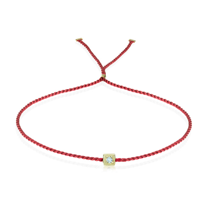 Erica Corte Atelier Red Wish Wristlet Bracelet- BRIGHT 14KY-Symbol of unconditional Love, Unity and Friendship-Silk string with gold and diamonds