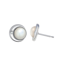 Load image into Gallery viewer, Moon Phase Earrings | Mother of Pearls, White Sapphires and Aquamarines.
