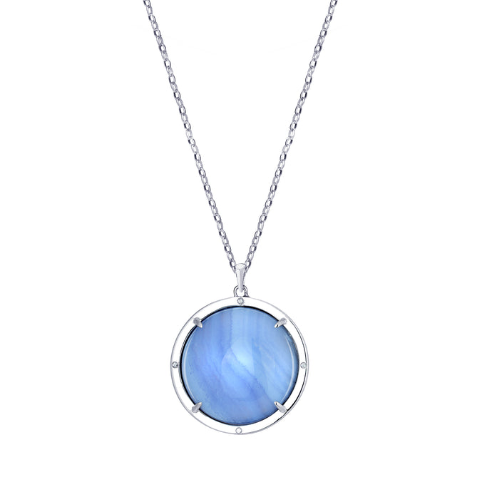 Agata Azzurra Talisman Pendant with White Sapphires and Blue Topaz