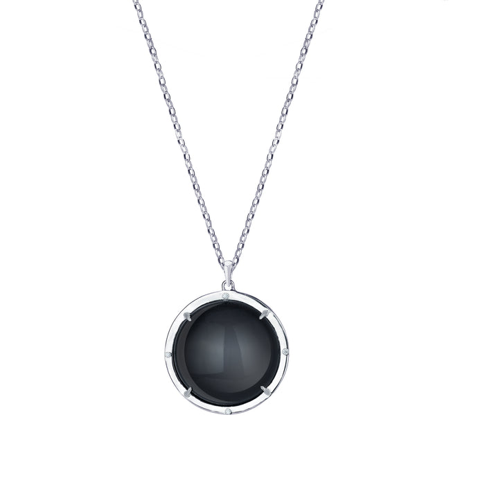 Black Onix Talisman Pendant with White and Black Diamonds- by Erica Corte Atelier