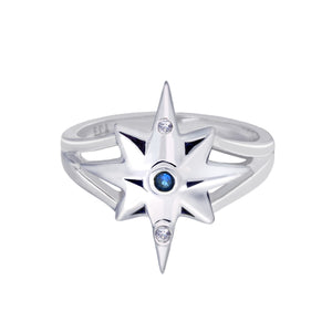 Sterling Silver Star Ring with Blue and White Sapphires | Big | Erica Corte Atelier