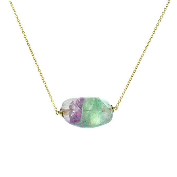Fluorite Stone with 14KY Gold findings.   14KY Gold filled Chain 18mm, adjustable to 16mm.