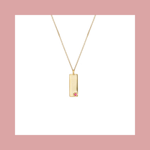 Birthstone Talisman Tag - October| Pink Tourmaline 14Y Gold Tag Necklace with Chain