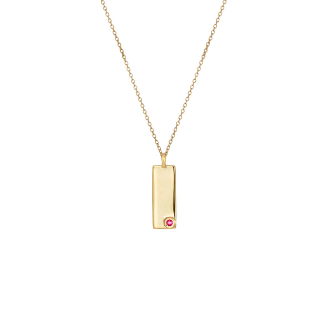 Birthstone Talisman Tag - October| Pink Tourmaline 14Y Gold Tag Necklace with Chain