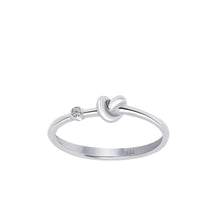 Load image into Gallery viewer, Love Knot Ring With White Diamond  This simple design is handcrafted with Sterling Silver and a diamond to convey the message of eternal love.  Sterling Silver  White Diamond: 1.5mm