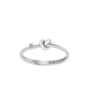 Love Knot Ring With White Diamond  This simple design is handcrafted with Sterling Silver and a diamond to convey the message of eternal love.  Sterling Silver  White Diamond: 1.5mm