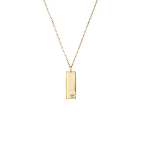 Birthstone Talisman Tag - March | Aquamarine  14Y Gold Tag Necklace with Chain