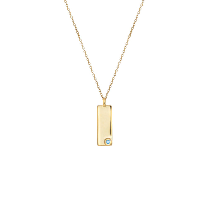Birthstone Talisman Tag - March | Aquamarine  14Y Gold Tag Necklace with Chain