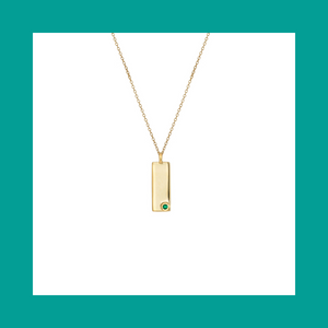 Erica Corte Atelier. Birthstone Talisman Tag - May| Emerald 14Y Gold Tag Necklace with Chain