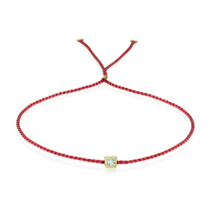 Erica Corte Atelier Red Wish Wristlet Bracelet- BRIGHT 14KY-Symbol of unconditional Love, Unity and Friendship-Silk string with gold and diamonds