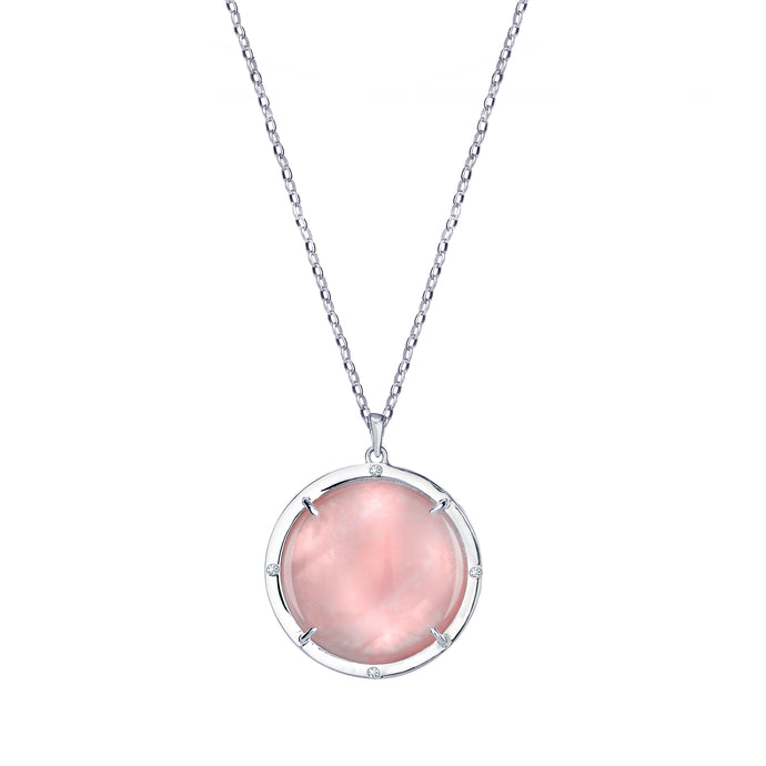 Rose Quartz Crystal Talisman Pendant with White Sapphires and Pink Tourmaline