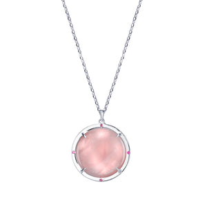 Rose Quartz Crystal Talisman Pendant with White Sapphires and Pink Tourmaline