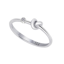 Load image into Gallery viewer, Love Knot Ring With White Diamond  This simple design is handcrafted with Sterling Silver and a diamond to convey the message of eternal love. Sterling Silver White Diamond: 1.5mm