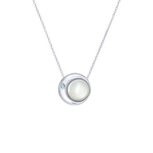 Load image into Gallery viewer, Moon Phase Necklace | Mother of Pearl and an Aquamarine -small - by Erica Corte Atelier