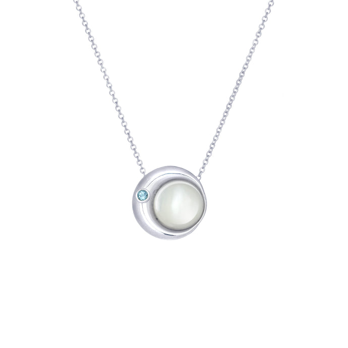 Moon Phase Necklace | Mother of Pearl and an Aquamarine -small - by Erica Corte Atelier