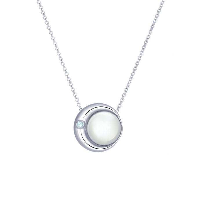 Moon Phase Necklace |Mother of Pearl and an Aquamarine - big - long