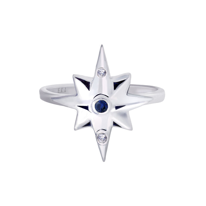 Sterling Silver Star Ring with Blue and White Sapphires | Small | Erica Corte Atelier