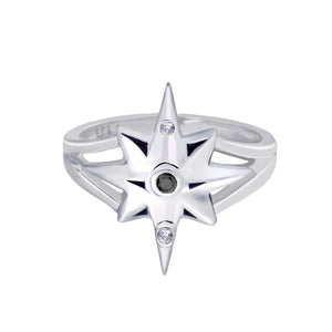 Star Ring | White Gold with White and Black Diamonds  by  Erica Corte Atelier
